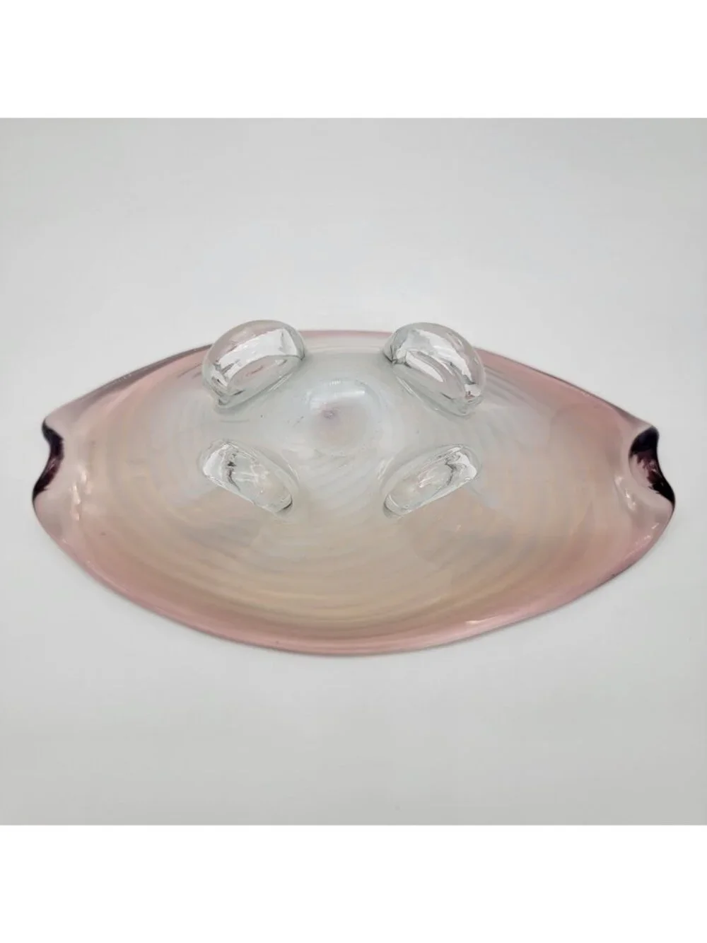 Large Cenedese Murano Glass Footed Console Bowl Pink Sommerso Swirl